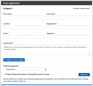 Screenshot of the registration form showing the Adjustments text box in the middle of the form.